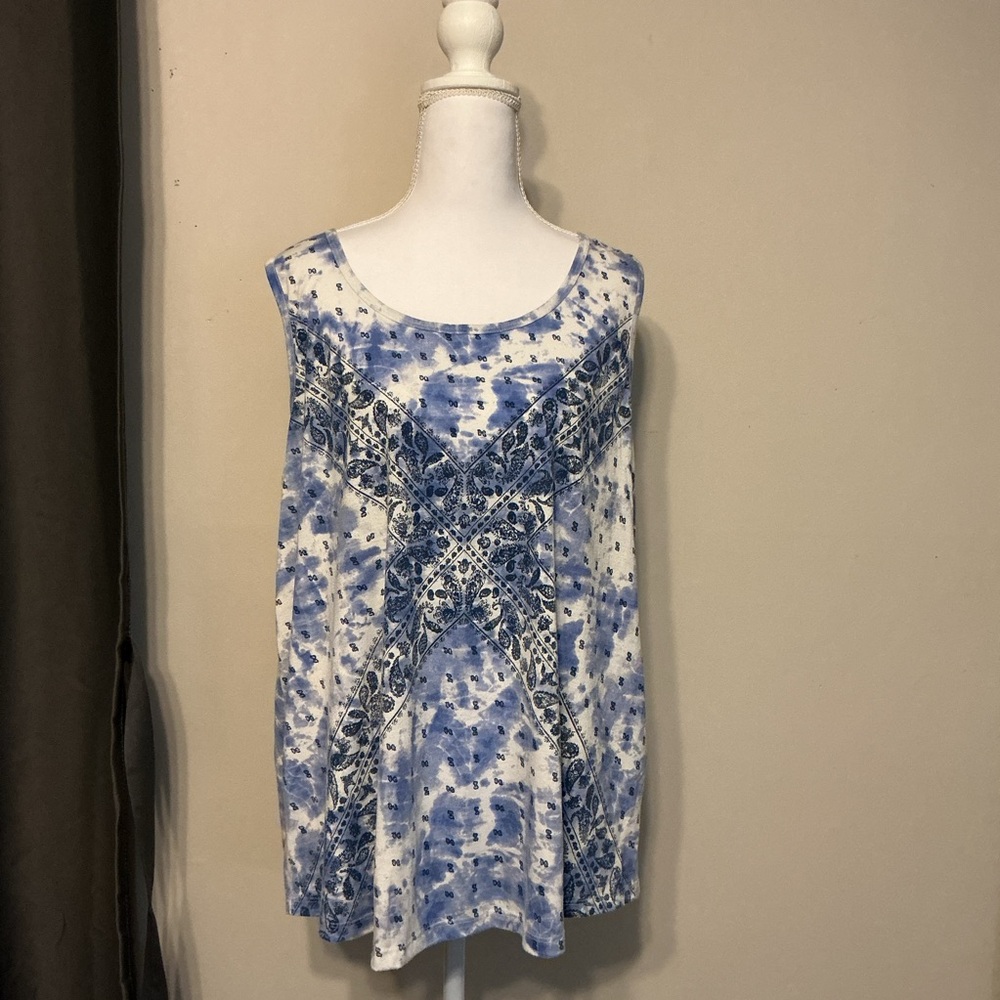Style & Co. Tie-Dye Blue and White Blouse